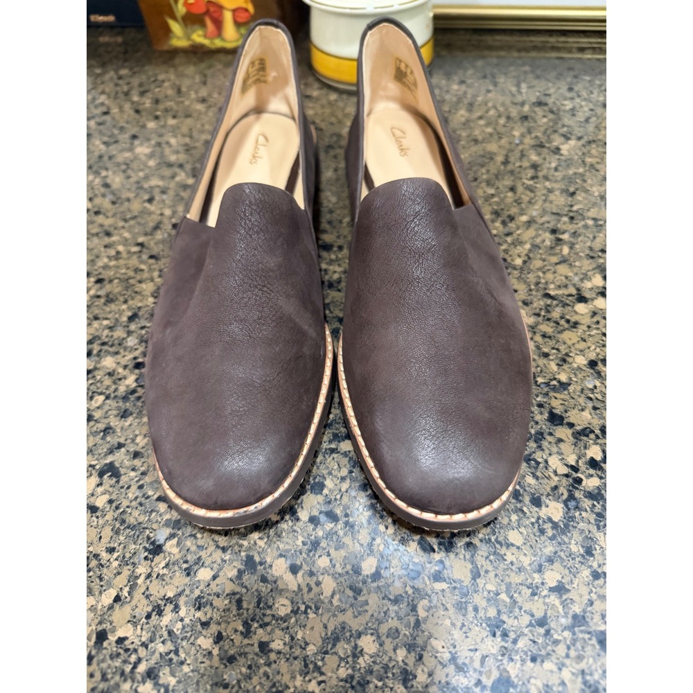 Clarks Womens Pure Tone Dark Brown Leather‎ Loafers Slip On Shoes 8.5 M 26140605